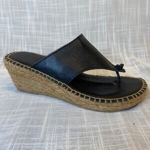 Andre Assous Black Espadrille Sandal Wedges Heels Womens Shoes Size 38